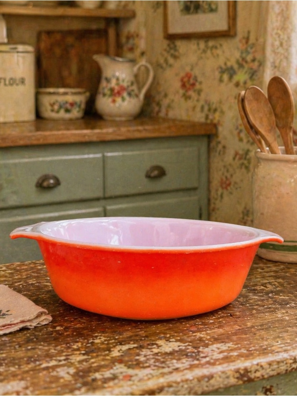 Fireking Orange ombre bakeware Bowl with white  Interior